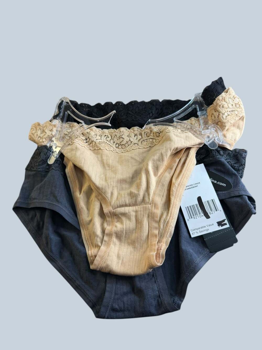 Felina Modal Hipster Panties Lace Trim 3-Pack Black/Fawn/Ebony Size Small